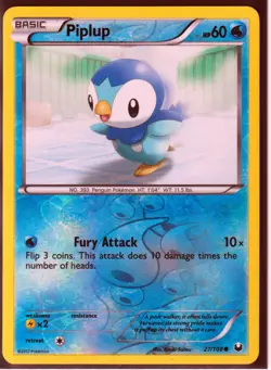 2012 POKEMON PIPLUP 27/108 DARK EXPLORERS - REVERSE HOLO- COMMON- NM - Image 1