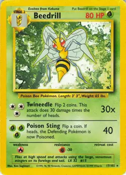 Beedrill - 17/102 Base Set - WOTC Unlimited - Pokemon TCG - 1999 - Image 1