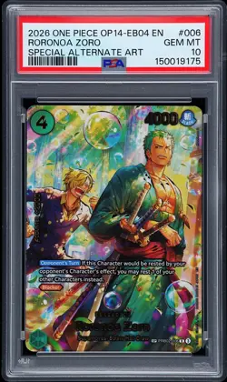2026 ONE PIECE OP14-EB04-THE AZURE SEA'S SEVEN #006 RORONOA ZORO PSA 10 - Image 1