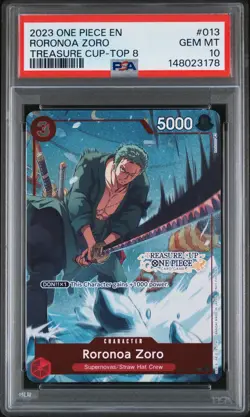 2023 ONE PIECE PROMOS TREASURE CUP 2023-TOP 8 #013 RORONOA ZORO PSA 10 - Image 1