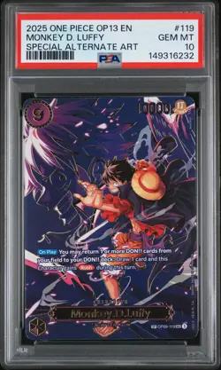 2025 ONE PIECE OP13-CARRYING ON HIS WILL ALT ART #119 MONKEY D. LUFFY PSA 10 - Image 1
