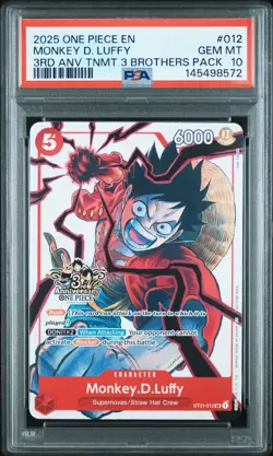 2025 ONE PIECE 3RD ANV TOURNAMENT 3 BROTHERS PACK #012 MONKEY D. LUFFY PSA 10 - Image 1