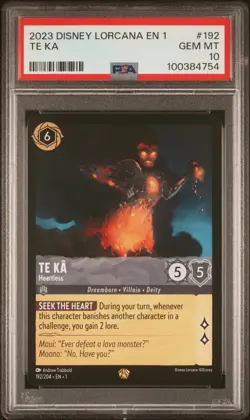 2023 DISNEY LORCANA EN 1-THE FIRST CHAPTER #192 TE KA - HEARTLESS PSA 10 - Image 1