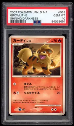 PSA 10 Gem Mint Growlithe Japanese Shining Darkness DP3 Pokemon Card DPBP 63 DP3 - Image 1