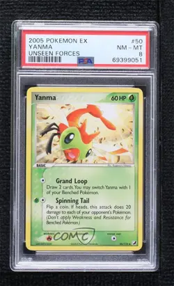Yanma Pokemon EX Unseen Forces PSA 8 2005 - Image 1
