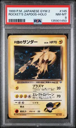 1999 POKEMON JPN GYM 2 #145 ROCKET'S ZAPDOS-HOLO PSA 8 - Image 1