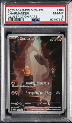 2023 POKEMON MEW EN-151 ILLUSTRATION RARE #168 CHARMANDER PSA 8 - Image 1