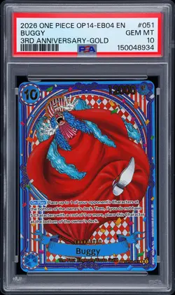 2026 ONE PIECE OP14-EB04-THE AZURE SEA'S SEVEN 3RD ANV-GOLD #051 BUGGY PSA 10 - Image 1