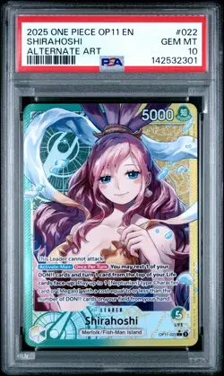 2025 ONE PIECE OP11-A FIST OF DIVINE SPEED ALTERNATE ART #022 SHIRAHOSHI PSA 10 - Image 1