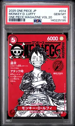 2025 ONE PIECE JPN PROMOS ONE PIECE MAGAZINE VOL.20 #014 MONKEY D. LUFFY PSA 10 - Image 1