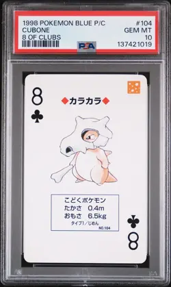1998 POKEMON BLUE VERSION PLAYING CARDS 8 OF CLUBS #104 CUBONE PSA 10 - Image 1