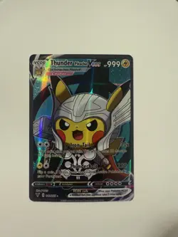 Pokemon TCG Thunder as Pikachu VCOS Cosplay Custom Full Art Holographic Card - Image 1