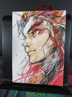 Kyojuro Rengoku Hand Drawn 1/1 Auto Sketch Art Card Studio Demon Slayer - Image 2