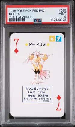 1996 POKEMON RED VERSION PLAYING CARDS 7 OF DIAMONDS #085 DODRIO PSA 9 - Image 1