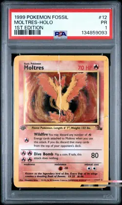PSA 1 Moltres 1st Edition Holo Foil 12/62 Fossil 1999 Pokemon WoTC PR - Image 1