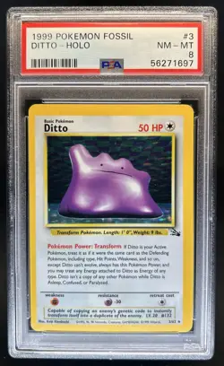 1999 Pokemon Fossil Ditto #3/62 PSA 8 - Image 1