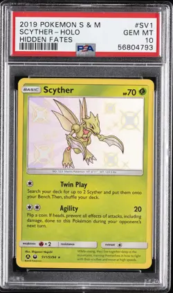2019 POKEMON SUN & MOON HIDDEN FATES #SV1 SCYTHER-HOLO PSA 10 - Image 1