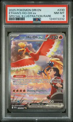 2025 POKEMON DESTINED RIVALS SPECIAL ILLUSTRATION RARE ETHAN'S HO-OH EX PSA 8 - Image 1