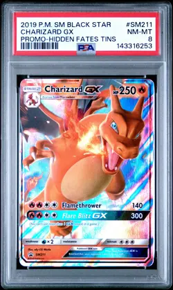 2019 POKEMON SM BLACK STAR PROMO HIDDEN FATES TINS #SM211 CHARIZARD GX PSA 8 - Image 1