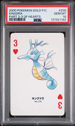 2000 POKEMON GOLD VERSION PART 2 PLAYING CARDS 3 OF HEARTS #230 KINGDRA PSA 10 - Image 1