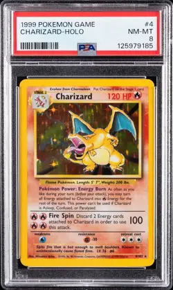 1999 POKEMON BASE SET UNLIMITED #4 CHARIZARD-HOLO PSA 8 - Image 1