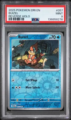 2025 POKEMON DRI EN-DESTINED RIVALS REVERSE HOLO #057 BUIZEL PSA 9 - Image 1