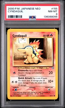 2000 POKEMON JPN NEO #155 CYNDAQUIL PSA 8 - Image 1