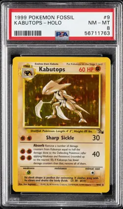 1999 POKEMON FOSSIL #9 KABUTOPS-HOLO PSA 8 - Image 1