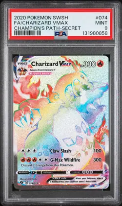 2020 POKEMON SWORD & SHIELD CHAMP'S PATH SECRET FULL ART/CHARIZARD VMAX PSA 9 - Image 1