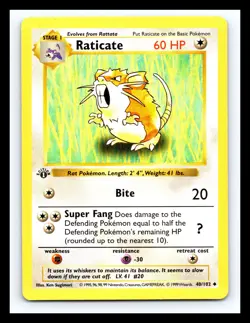 💥 Raticate (1st Edition Shadowless Base Set) 1999 Pokemon TCG Non Holo # 40/102 - Image 1