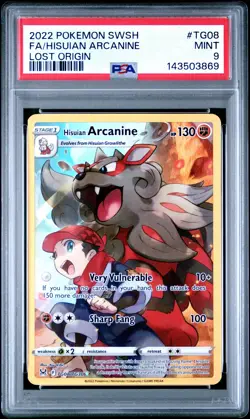 2022 POKEMON SWORD & SHIELD LOST ORIGIN #TG08 FULL ART/HISUIAN ARCANINE PSA 9 - Image 1