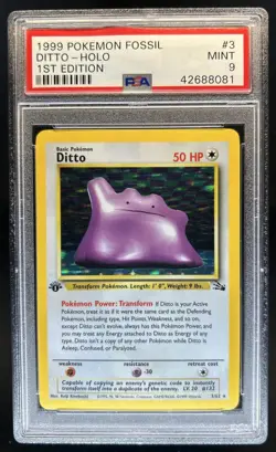 1999 Pokemon Fossil 1st Edition Ditto #3/62 PSA 9 - Image 1
