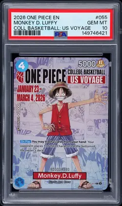 2026 ONE PIECE PROMOS ONE PIECE COLLEGE BK: US VOYAGE MONKEY D. LUFFY PSA 10 - Image 1