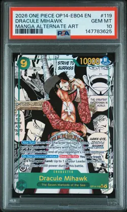 2026 ONE PIECE MANGA ALTERNATE ART OP14-EB04-119 DRACULE MIHAWK PSA 10 - Image 1