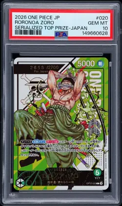 2026 ONE PIECE JPN PROMO SERIALIZED TOP PRIZE RORONOA ZORO 2658/2700 PSA 10 - Image 1