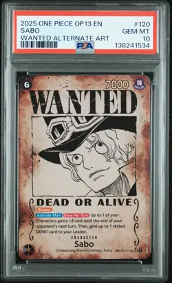 2025 ONE PIECE OP13-CARRYING ON HIS WILL WANTED ALTERNATE ART #120 SABO PSA 10 - Image 1