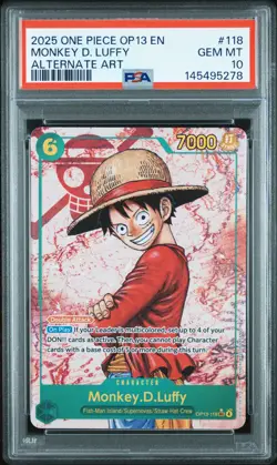 2025 ONE PIECE OP13-CARRYING ON HIS WILL ALTERNATE ART MONKEY D. LUFFY PSA 10 - Image 1