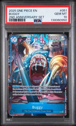 2025 ONE PIECE ENGLISH VERSION 2ND ANV SET #051 BUGGY PSA 10 - Image 1