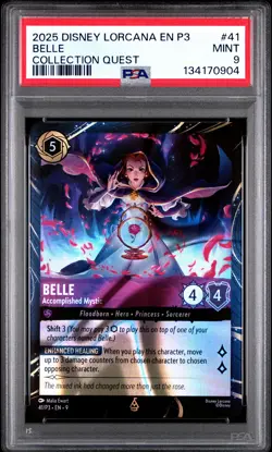 2025 DISNEY LORCANA EN P3-PROMO QUEST #41 BELLE - ACCOMPLISHED MYSTIC PSA 9 - Image 1