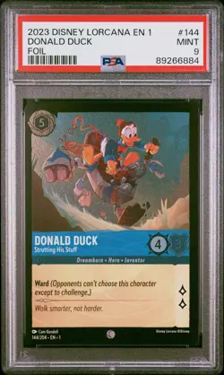 2023 DISNEY LORCANA EN 1 FOIL #144 DONALD DUCK - STRUTTING HIS STUFF PSA 9 - Image 1