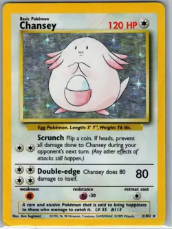 Chansey 3/102 Holo Base Set - Pokemon Card - MP - Image 1