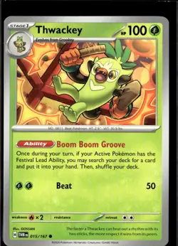 Pokemon Thwackey 015/167 Twilight Masquerade Non Holo Common 2 Card Lot - Image 1
