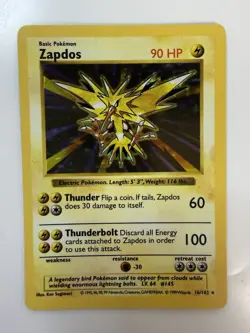 1999 Pokemon Zapdos 016/102 Base Set Shadowless Holo Trading Card Game TCG - Image 1