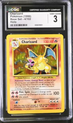 CGC 3 Charizard 1999 Base Set 4/102 Holo Pokemon Card - Image 1