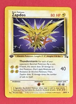 Zapdos 30/62 1st Edition Fossil Rare Pokemon WOTC 1999 NM - Image 1