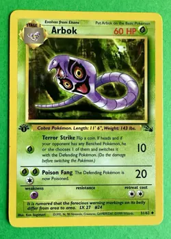 Arbok 31/62 1st Edition Fossil Pokemon WOTC 1999 NM - Image 1