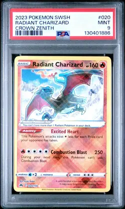 2023 POKEMON SWORD & SHIELD CROWN ZENITH #020 RADIANT CHARIZARD PSA 9 - Image 1