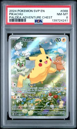 2024 POKEMON SVP EN-SV BLACK STAR PROMO PALDEA ADVENTURE CHEST PIKACHU PSA 8 - Image 1