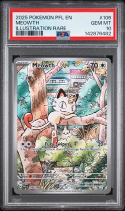2025 POKEMON PFL EN-PHANTASMAL FLAMES ILLUSTRATION RARE #106 MEOWTH PSA 10 - Image 1