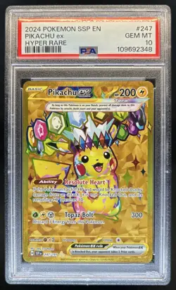 2024 Pokemon Surging Sparks Pikachu Ex Hyper Rare #247/191 PSA 10 - Image 1